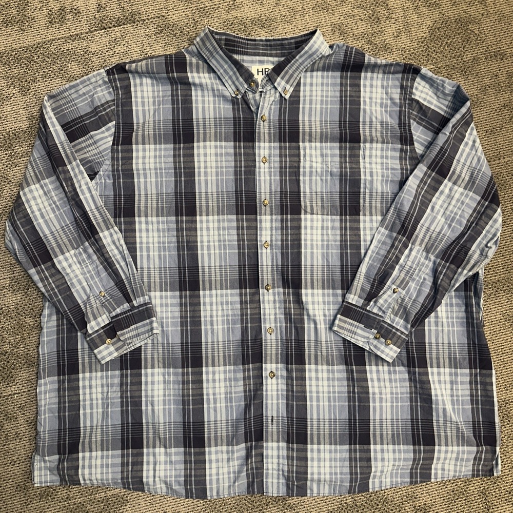 HB Harbor Bay Plaid Long Sleeve Button Down Mens Size 5XL Tall Big & Tall Shirt